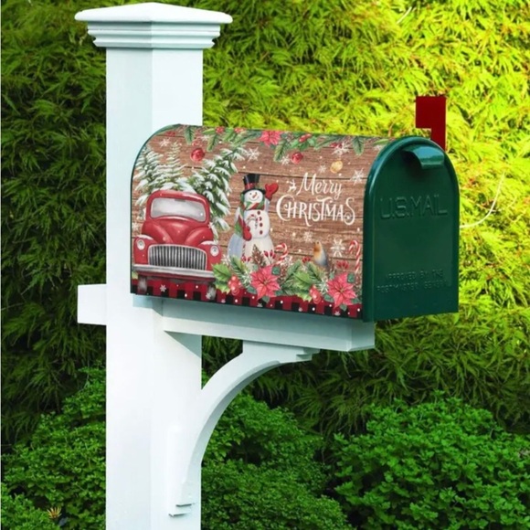 1pc Merry Christmas Country Holiday Snowman Red Truck Magnetic Mailbox Cover - Picture 9 of 9